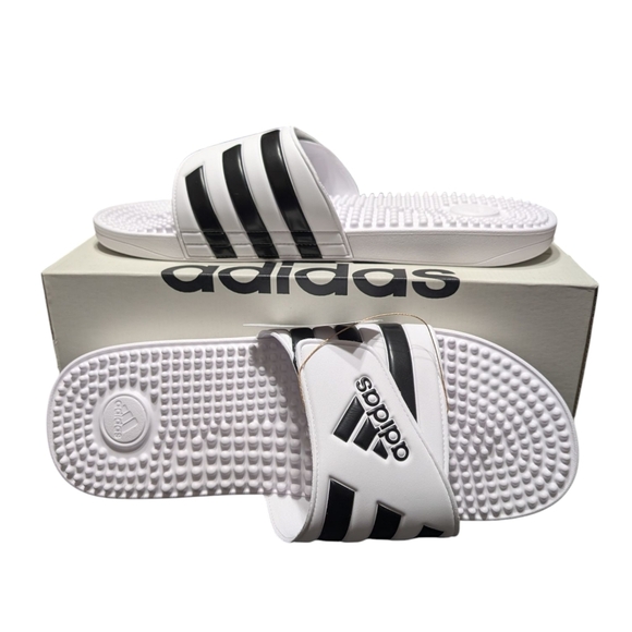 Adidas White Adissage 3 Stripe Slide Sandals Size 17 NWT - Picture 1 of 6